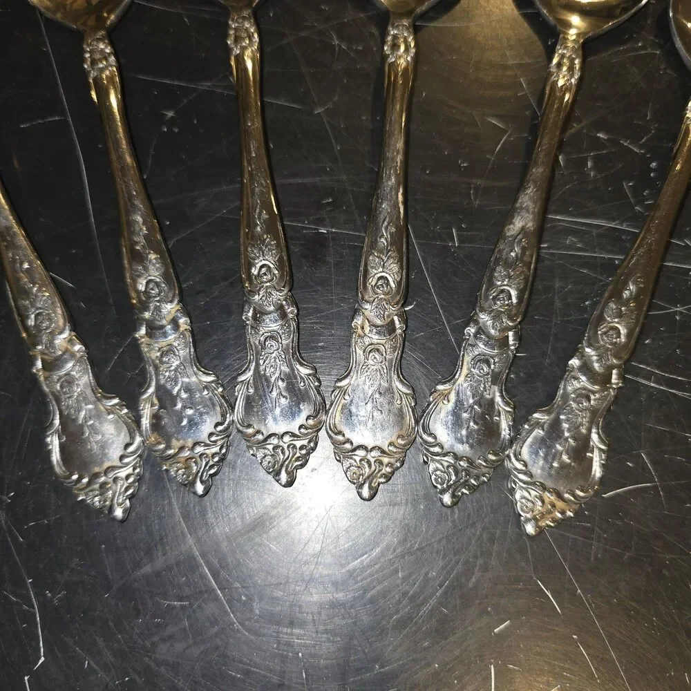 Rose and Leaf Stainless SOUP SPOONS Lot Of 6 Japan